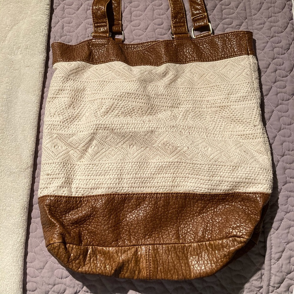 White and leather purse